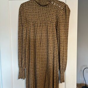 Juicy Couture Tan Patterned Long Sleeve Dress